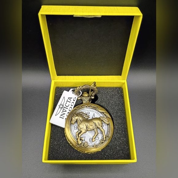 Invicta Gold Pocket Watch with Unicorn Design